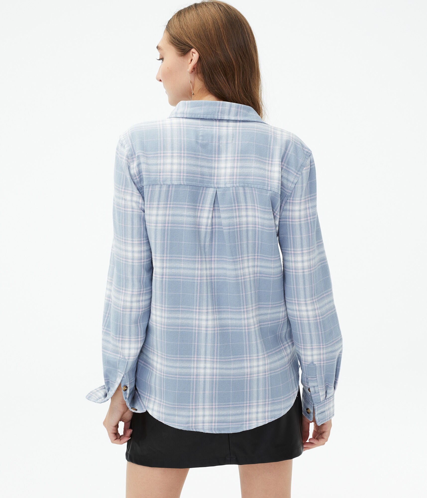 Long Sleeve Plaid Flannel Boyfriend Button-Down Shirt