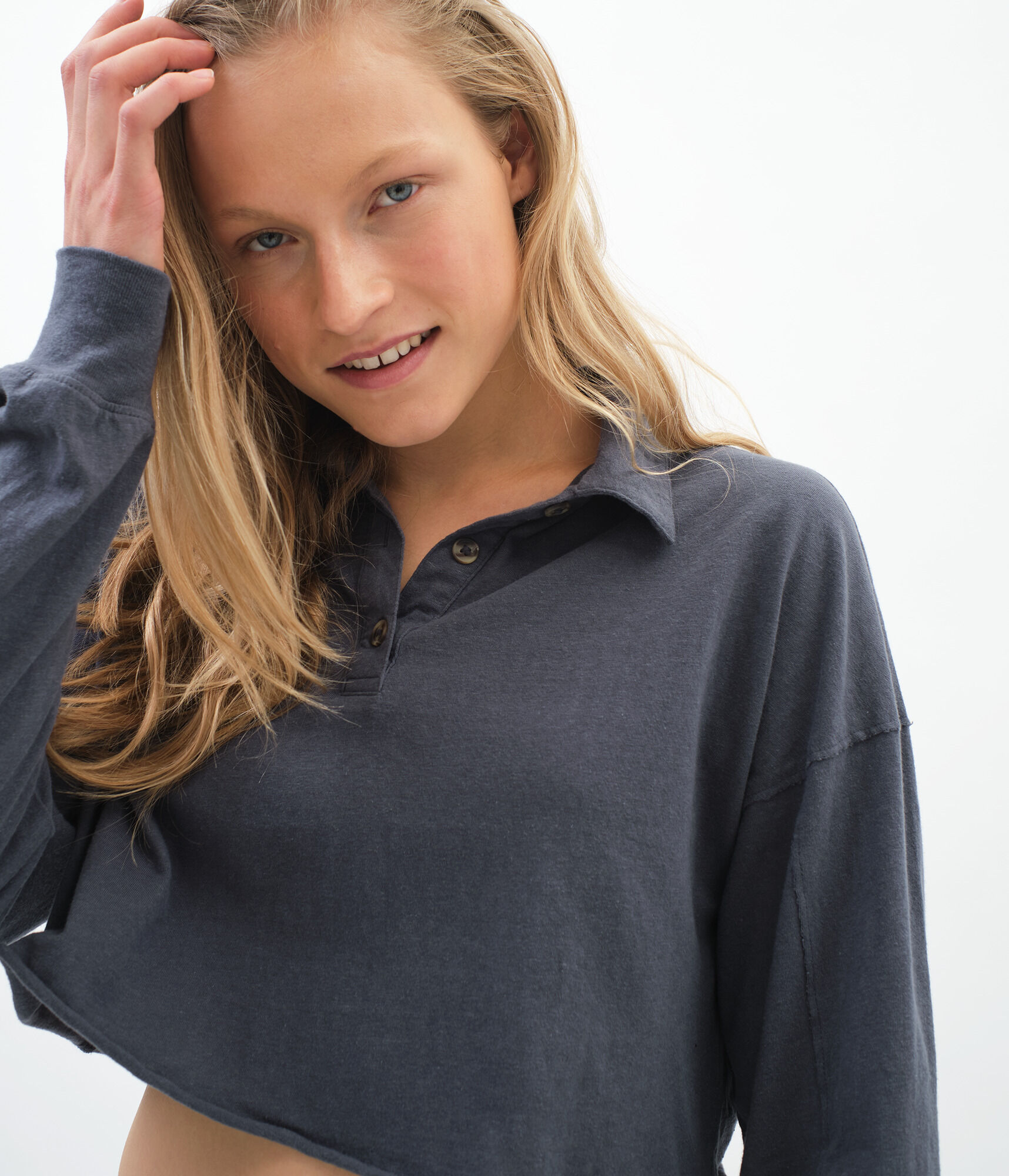 Long Sleeve Boxy Cropped Henley