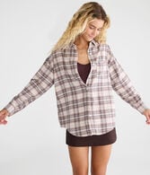 Long Sleeve Embroidered Hearts Plaid Flannel Shirt