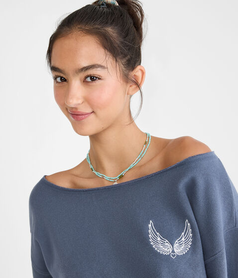 Cloud Soft Angel Wings Off-The-Shoulder Sweatshirt Cloud Soft Angel Wings Off-The-Shoulder Sweatshirt