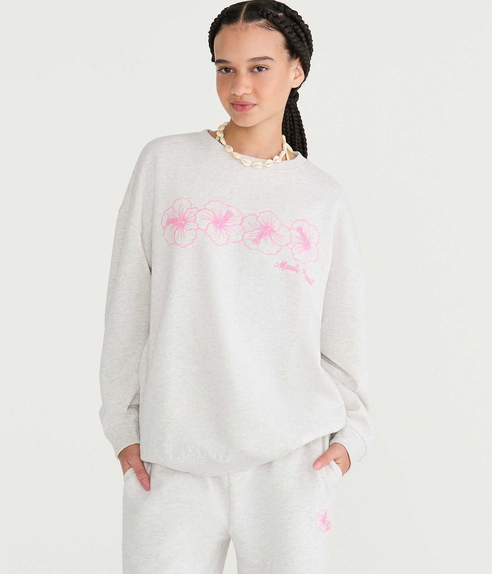 Cloud Soft Hibiscus Hawaii Crew Sweatshirt