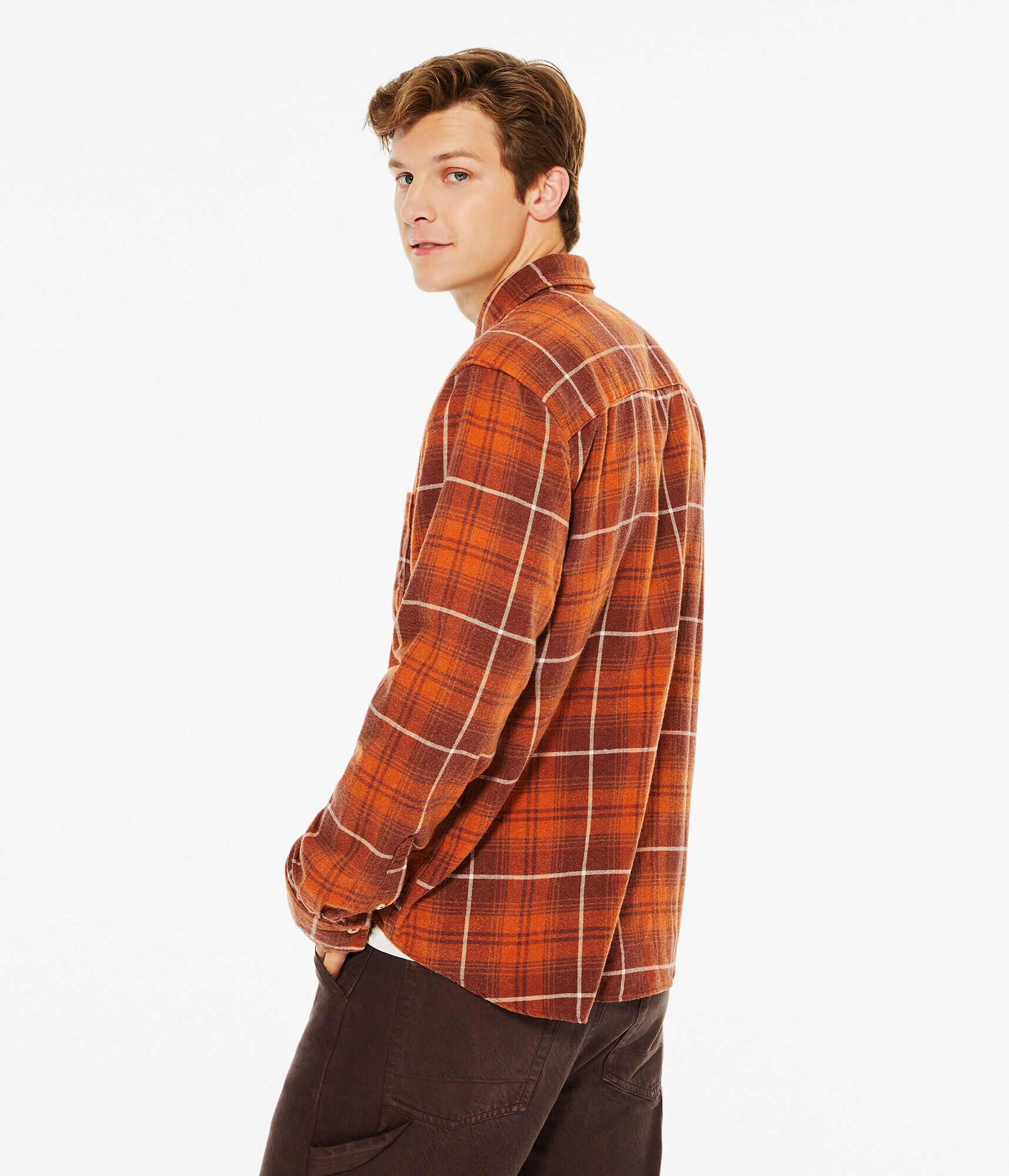 Long Sleeve Relaxed Washed Plaid Flannel Shirt