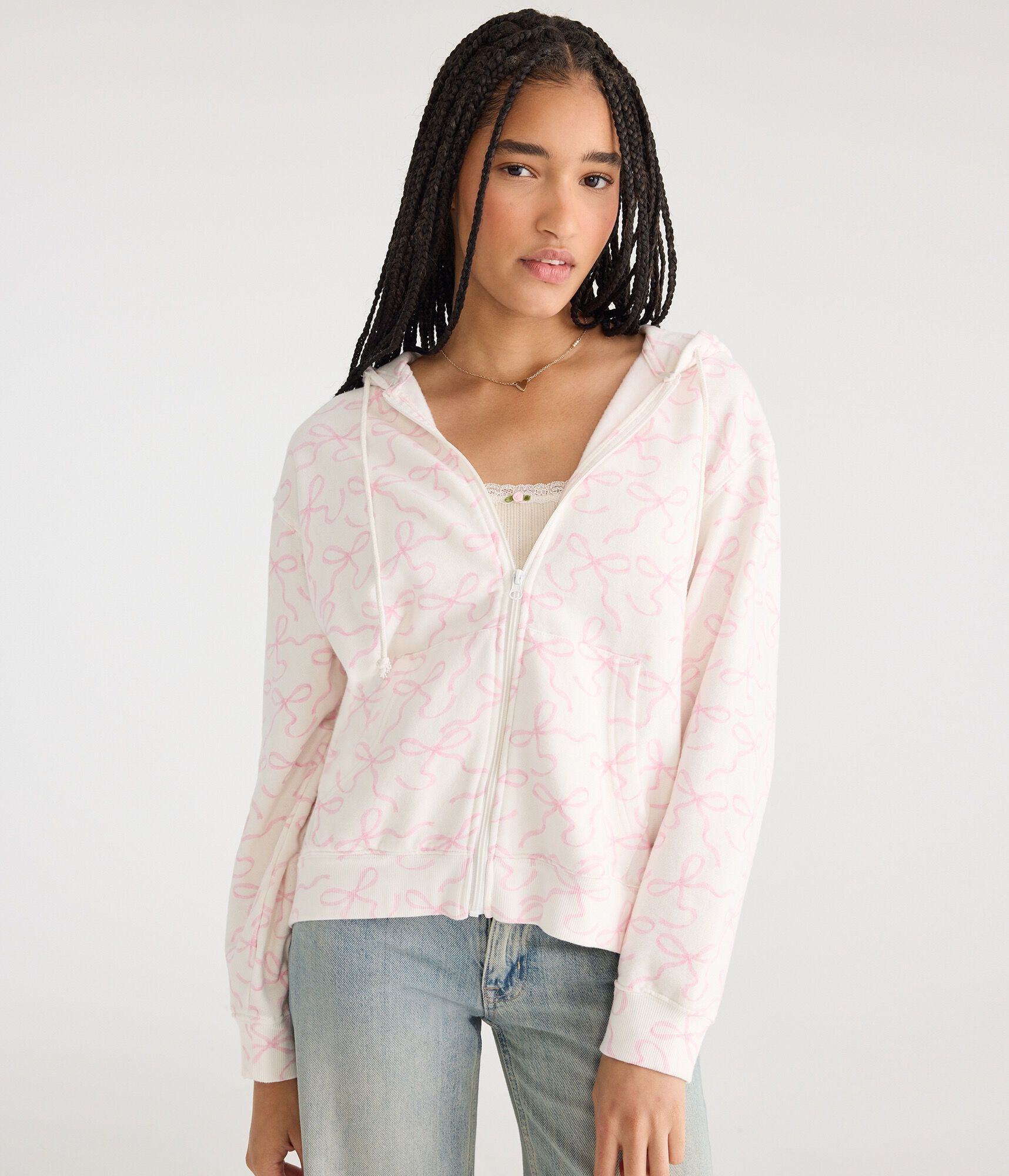 Cloud Soft Bows Oversized Full-Zip Hoodie
