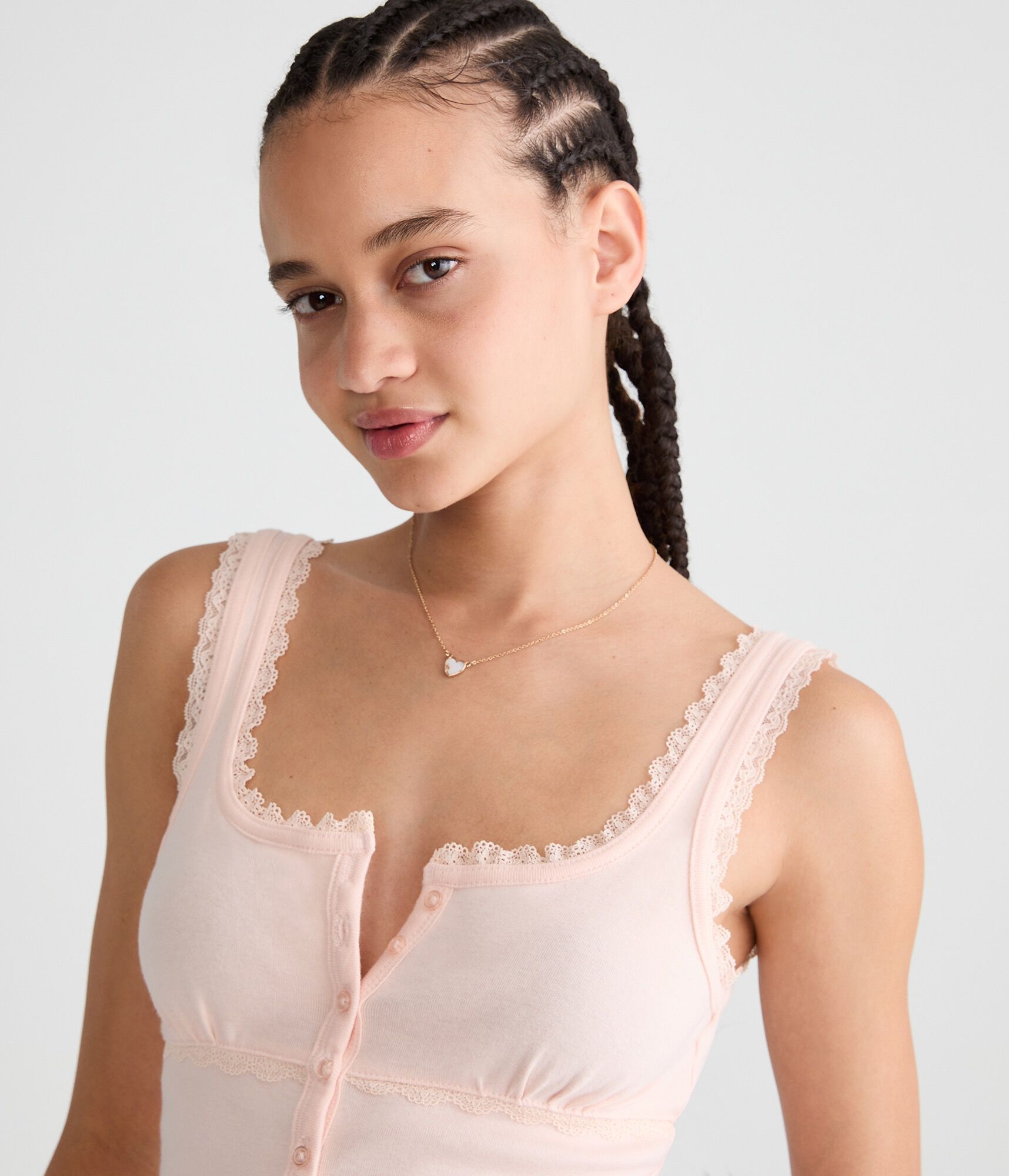 Seriously Soft Lace-Trim Buttoned Tank Top