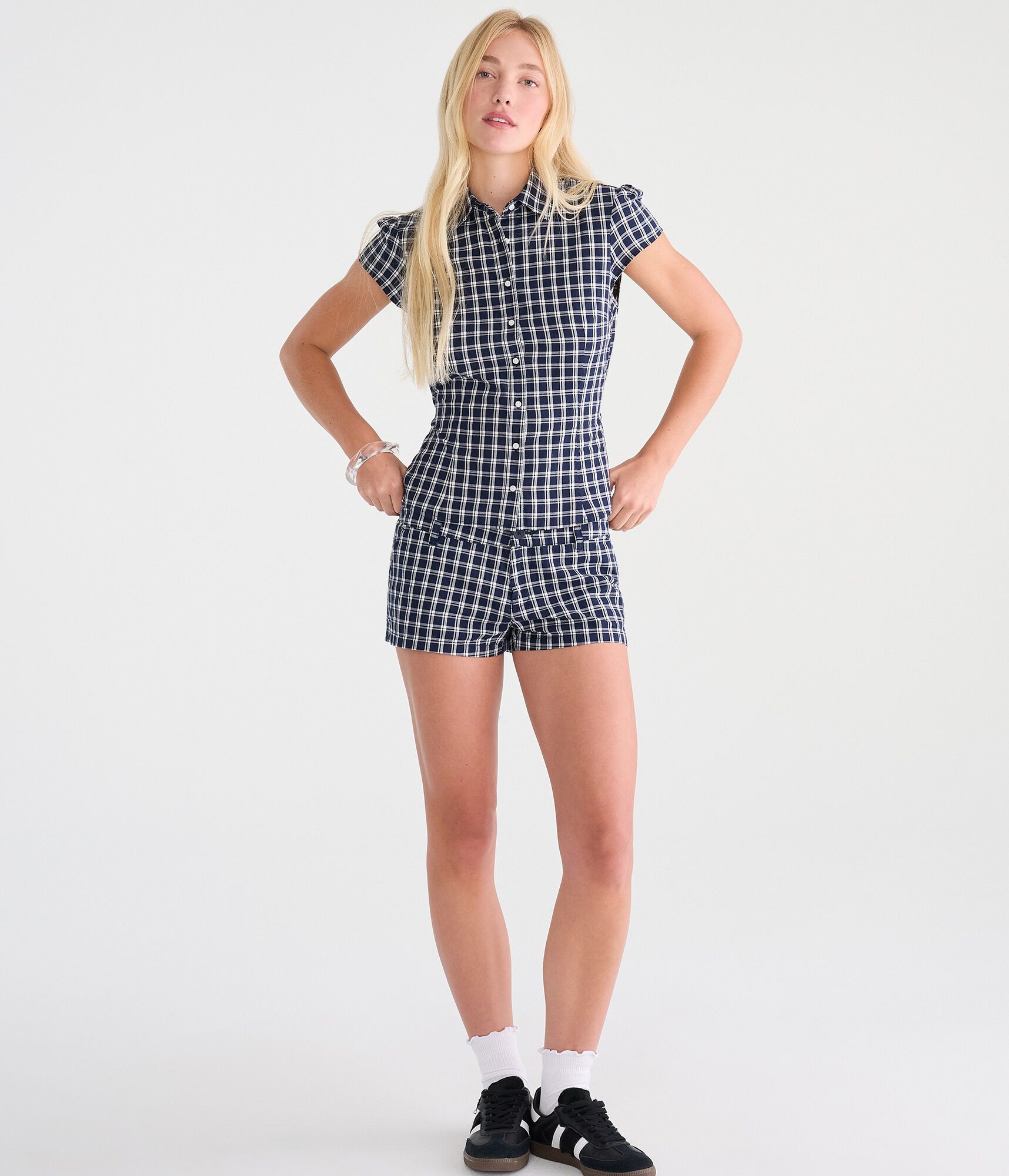 D&eacute;j&agrave; For Aero Plaid Tie-Back Blouse