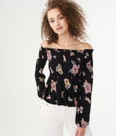 Long Sleeve Floral Smocked Off-The-Shoulder Top