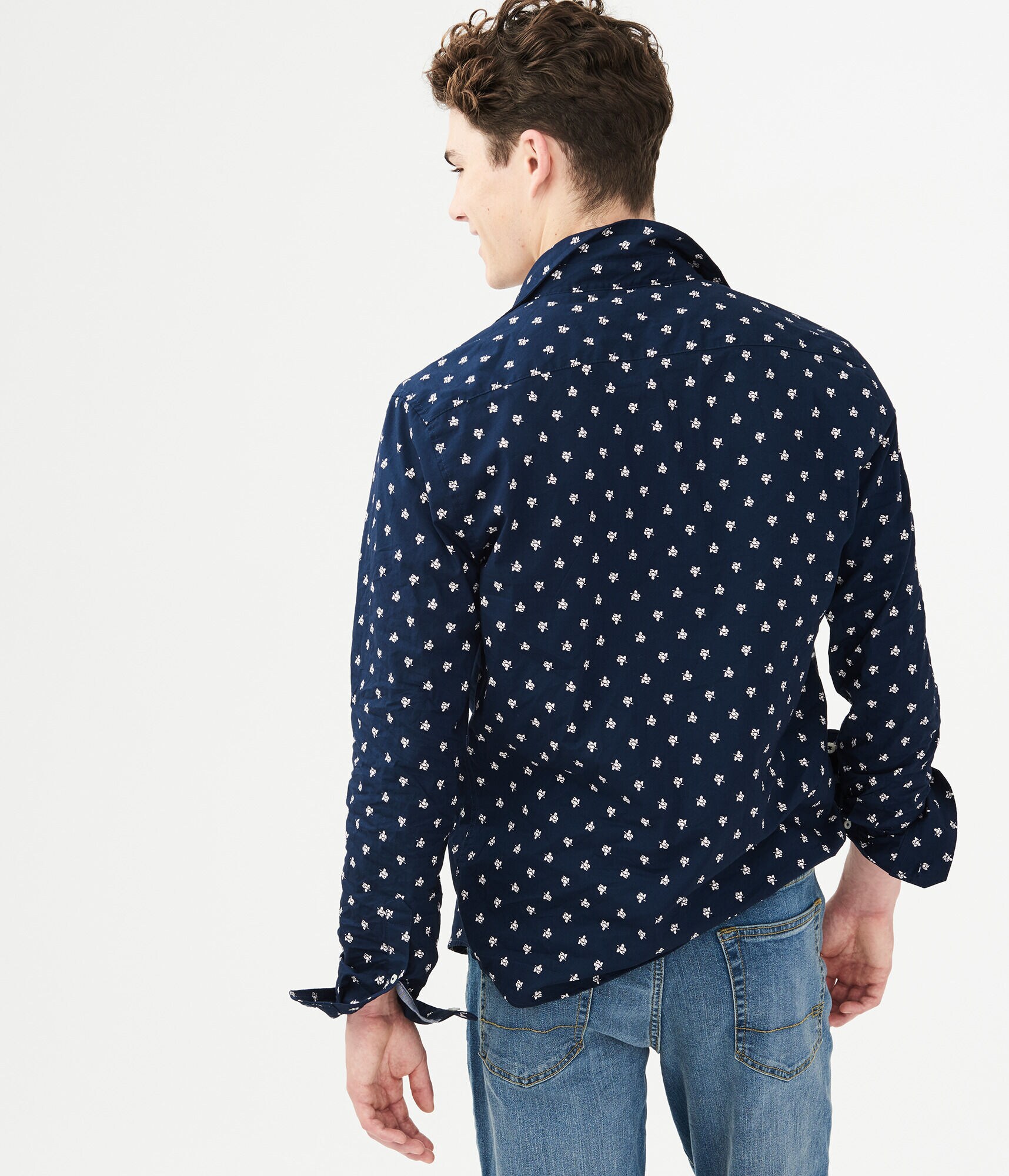 Long Sleeve Flower Print Woven Shirt