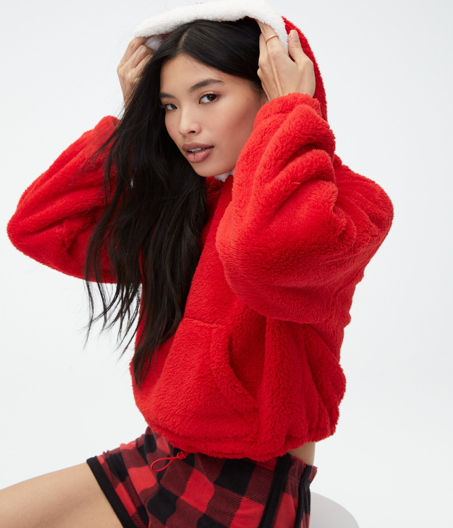 Santa Sherpa Fleece Pullover Hoodie