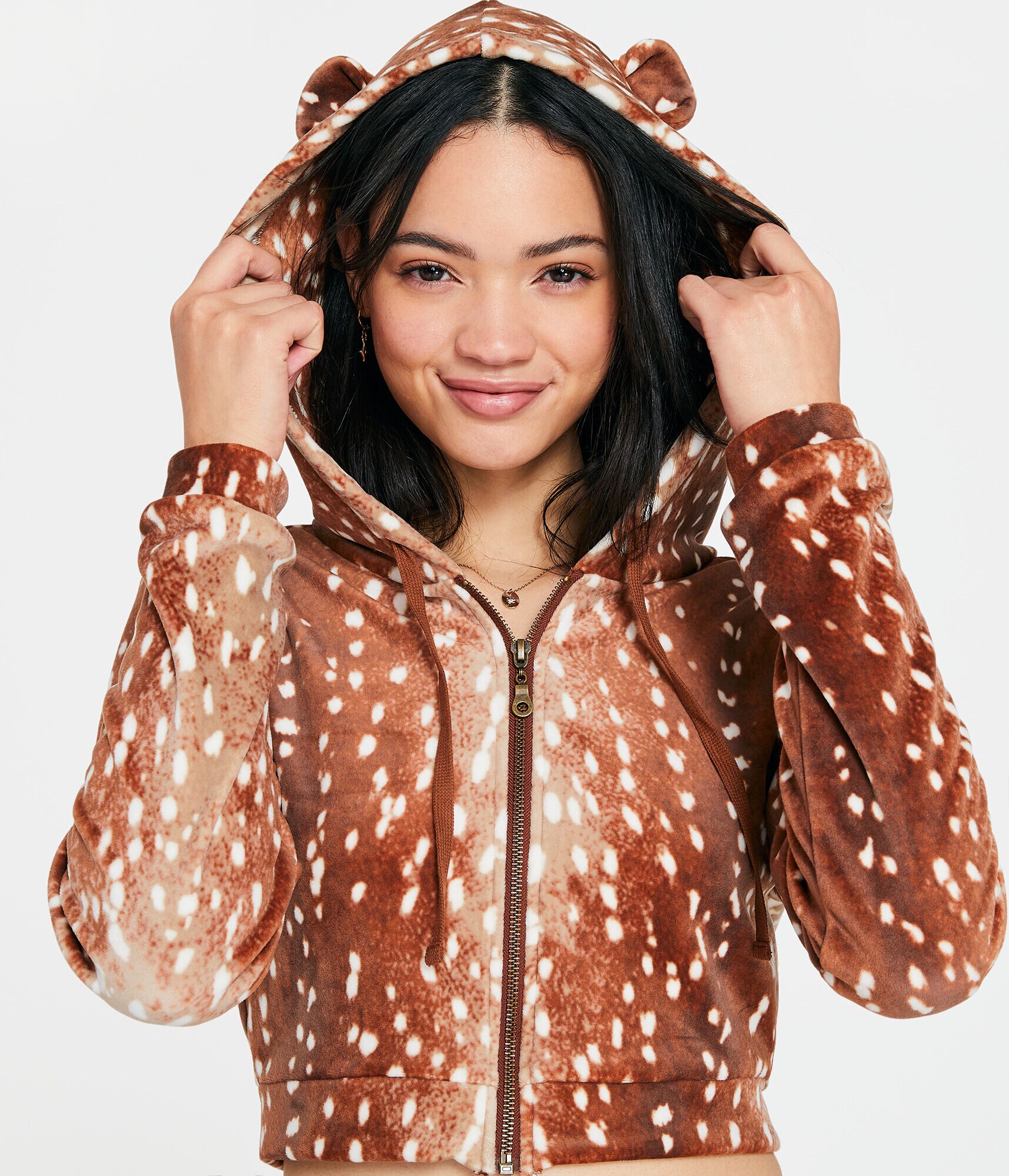 Critter Velour Cropped Full-Zip Sleep Hoodie