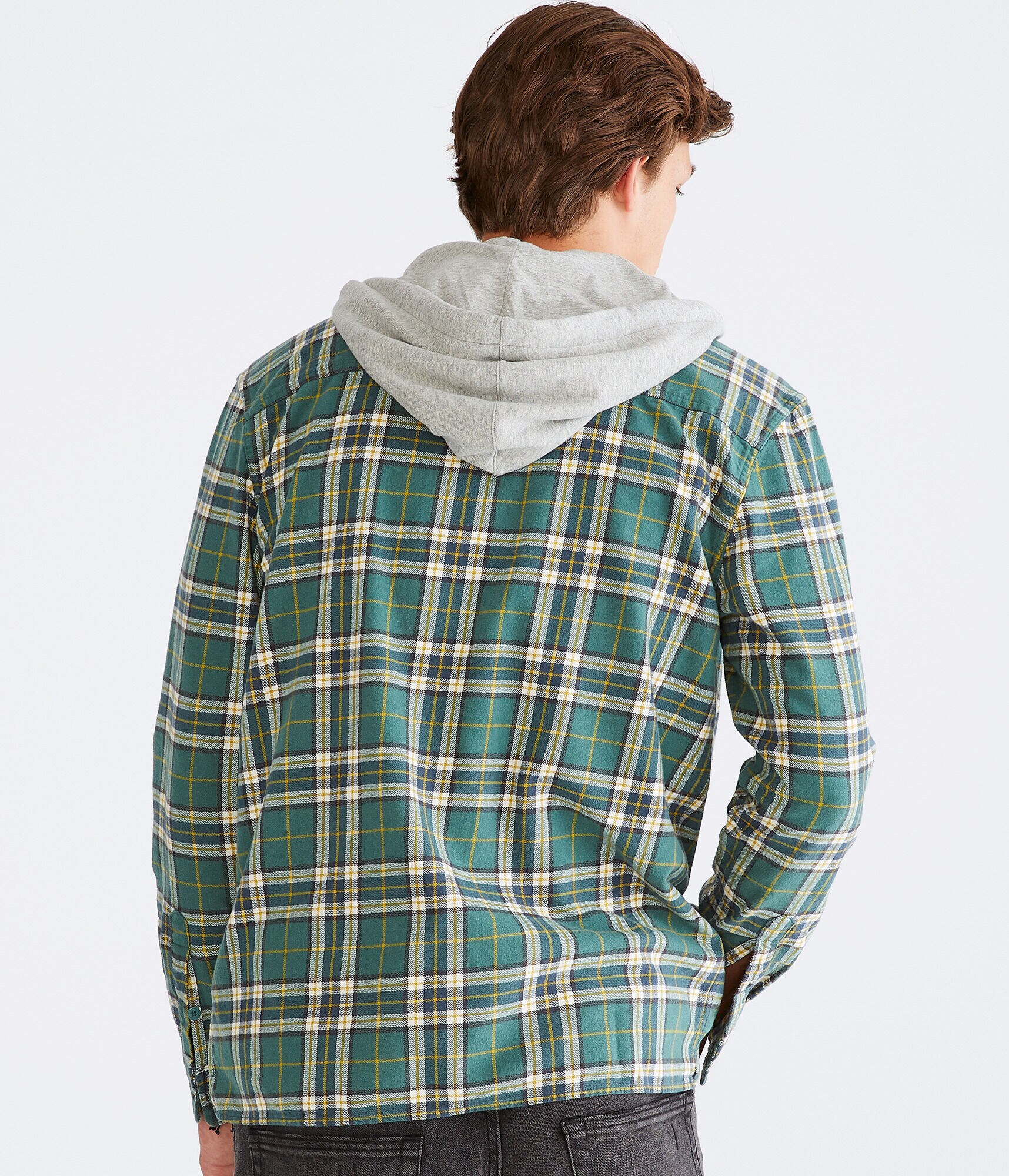Long Sleeve Plaid Hooded Flannel Shirt
