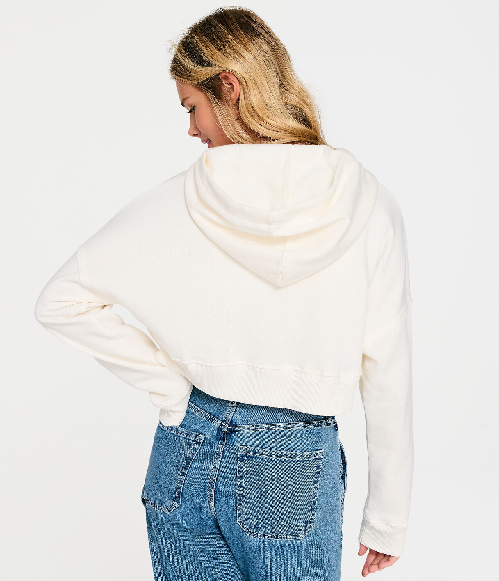 Solid Cropped Oversized Full-Zip Hoodie