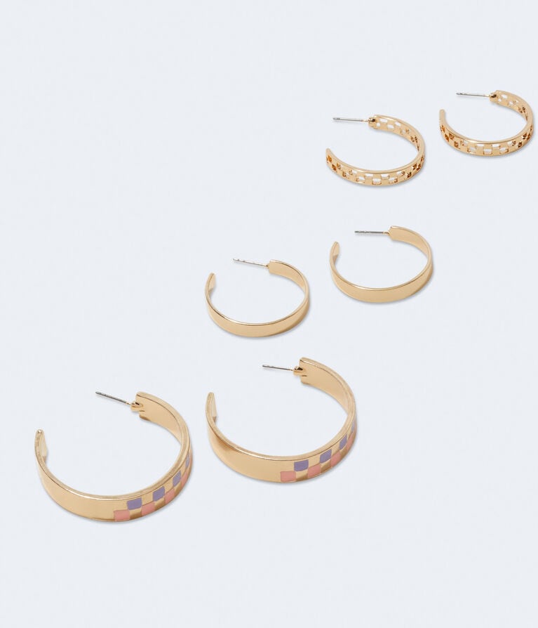 Flat Checker Hoop Earring 3-Pack