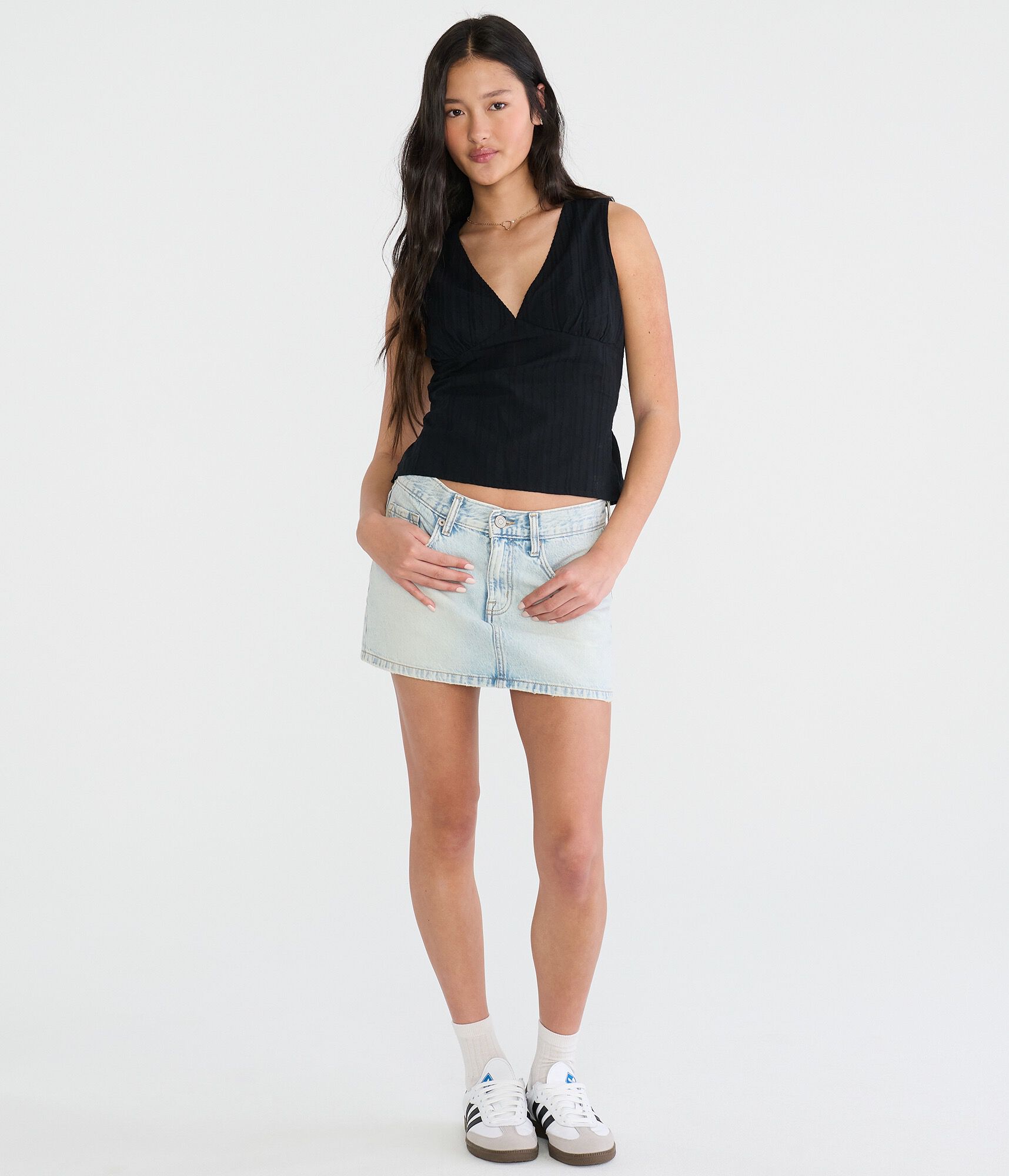 Textured Stripe Tie-Back V-Neck Tank Top