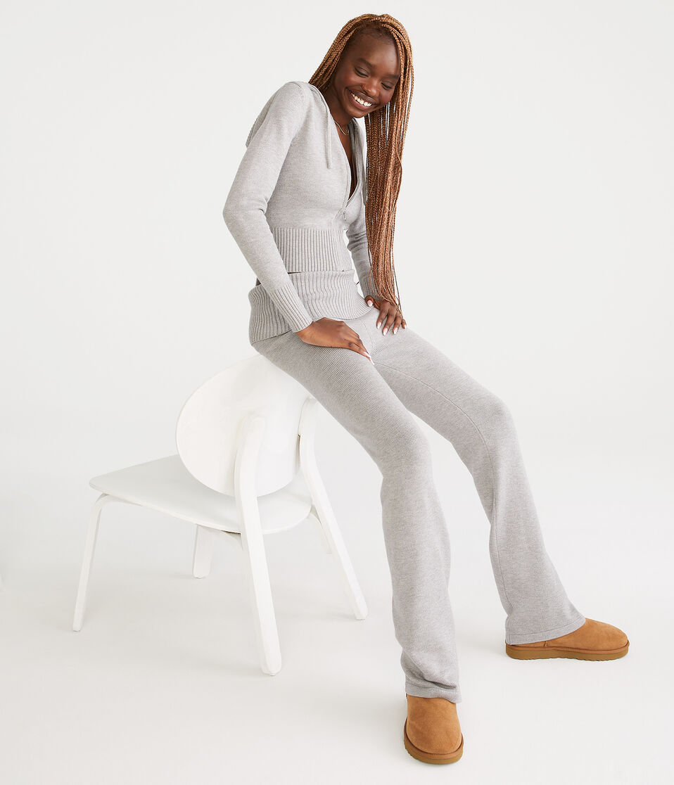 Flare Mid-Rise Fold-Over Sweater Pants