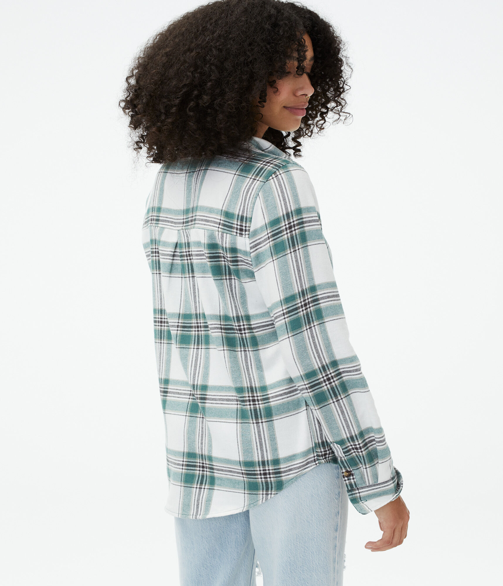 Long Sleeve Plaid Flannel Boyfriend Button-Down Shirt