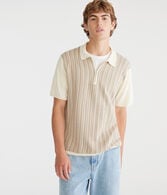 Vertical Stripe Quarter-Zip Sweater Polo