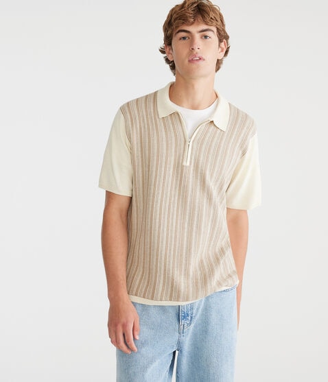 Vertical Stripe Quarter-Zip Sweater Polo Vertical Stripe Quarter-Zip Sweater Polo