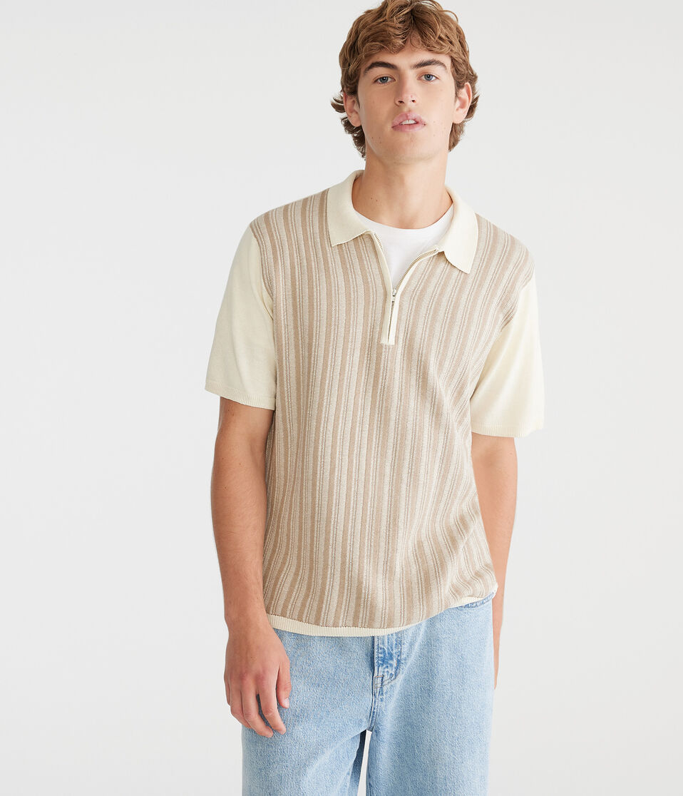 Vertical Stripe Quarter-Zip Sweater Polo
