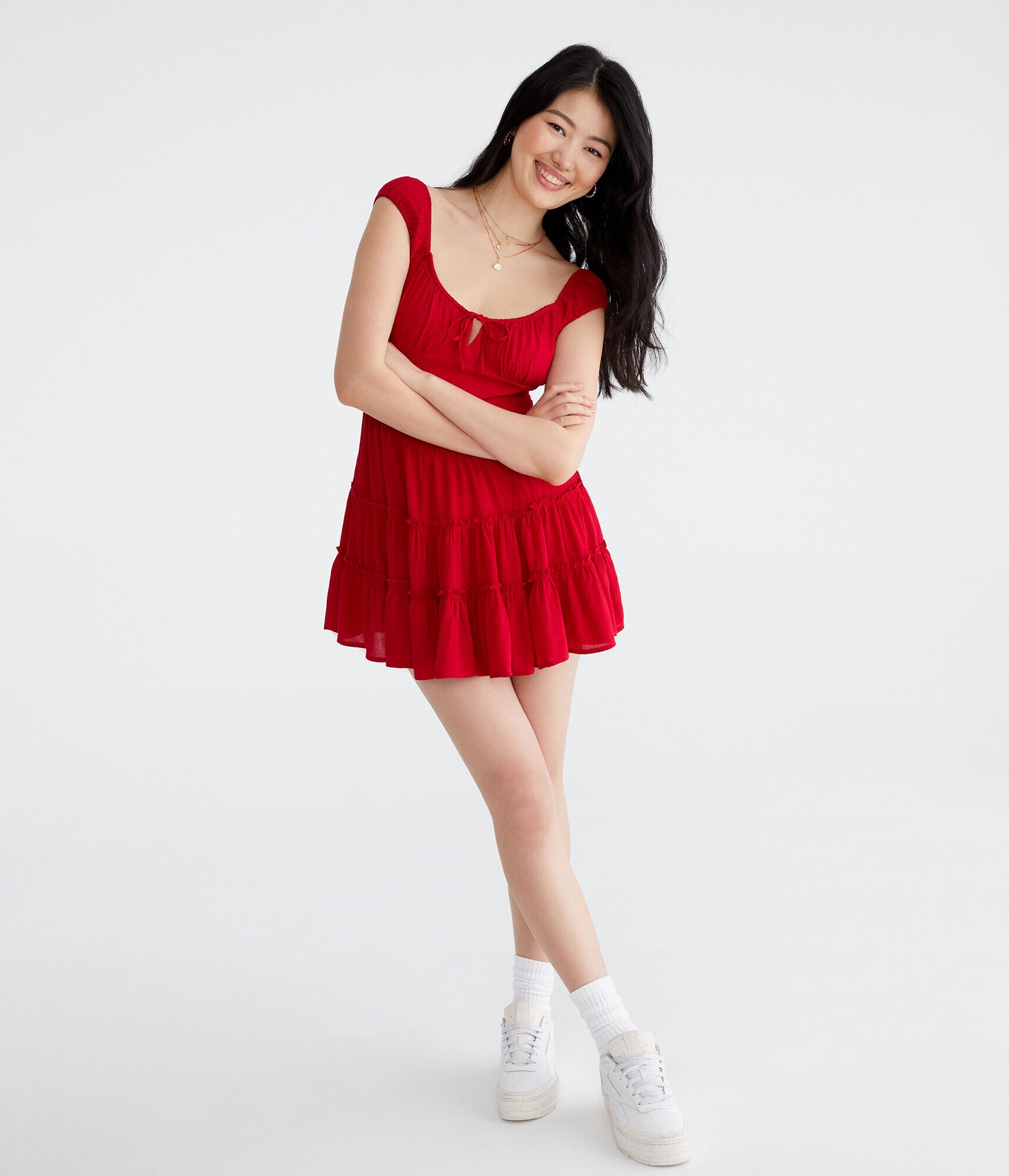 Solid Scoop-Neck Smocked Fit &amp; Flare Dress