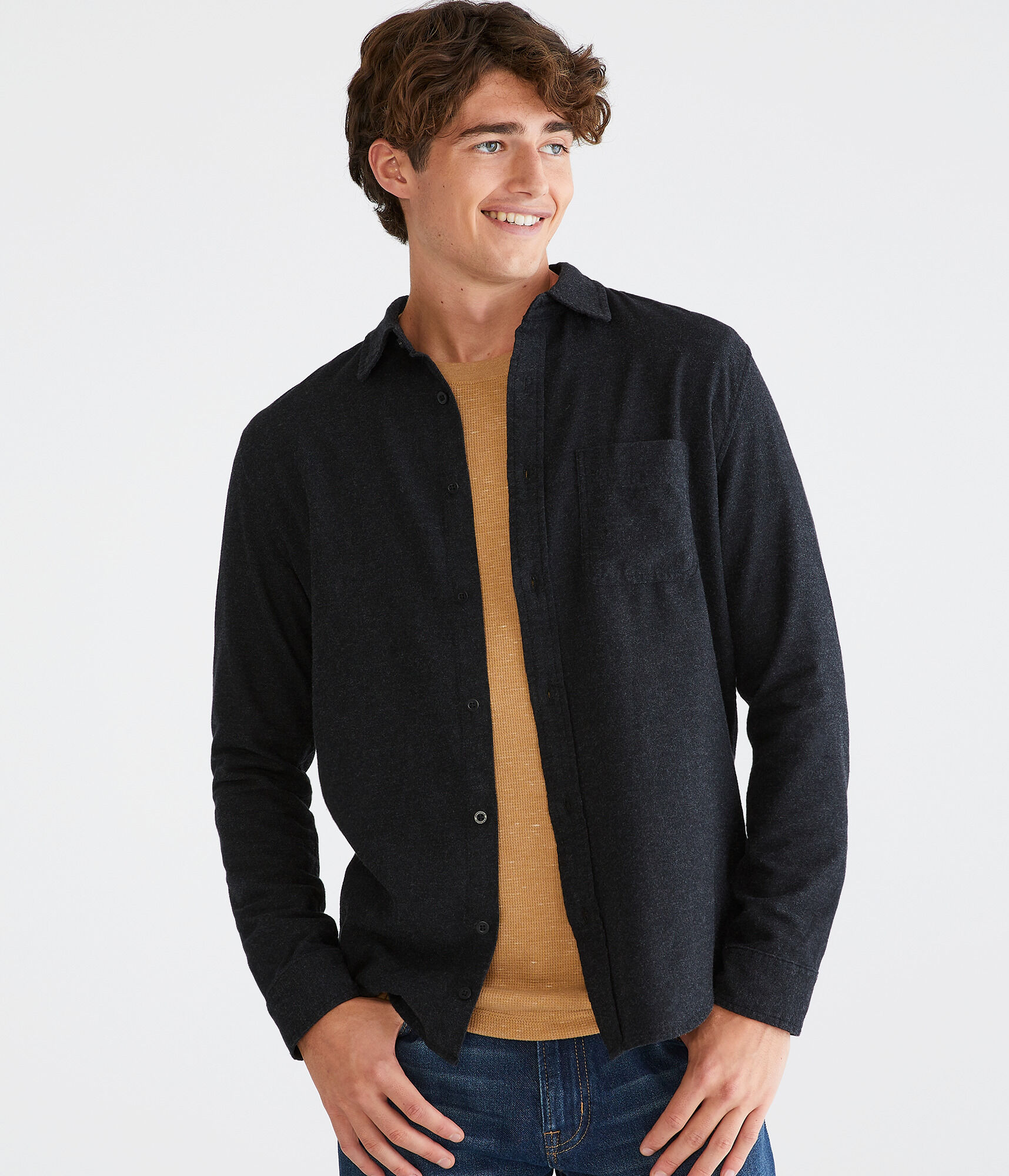 Long Sleeve Solid Flannel Shirt