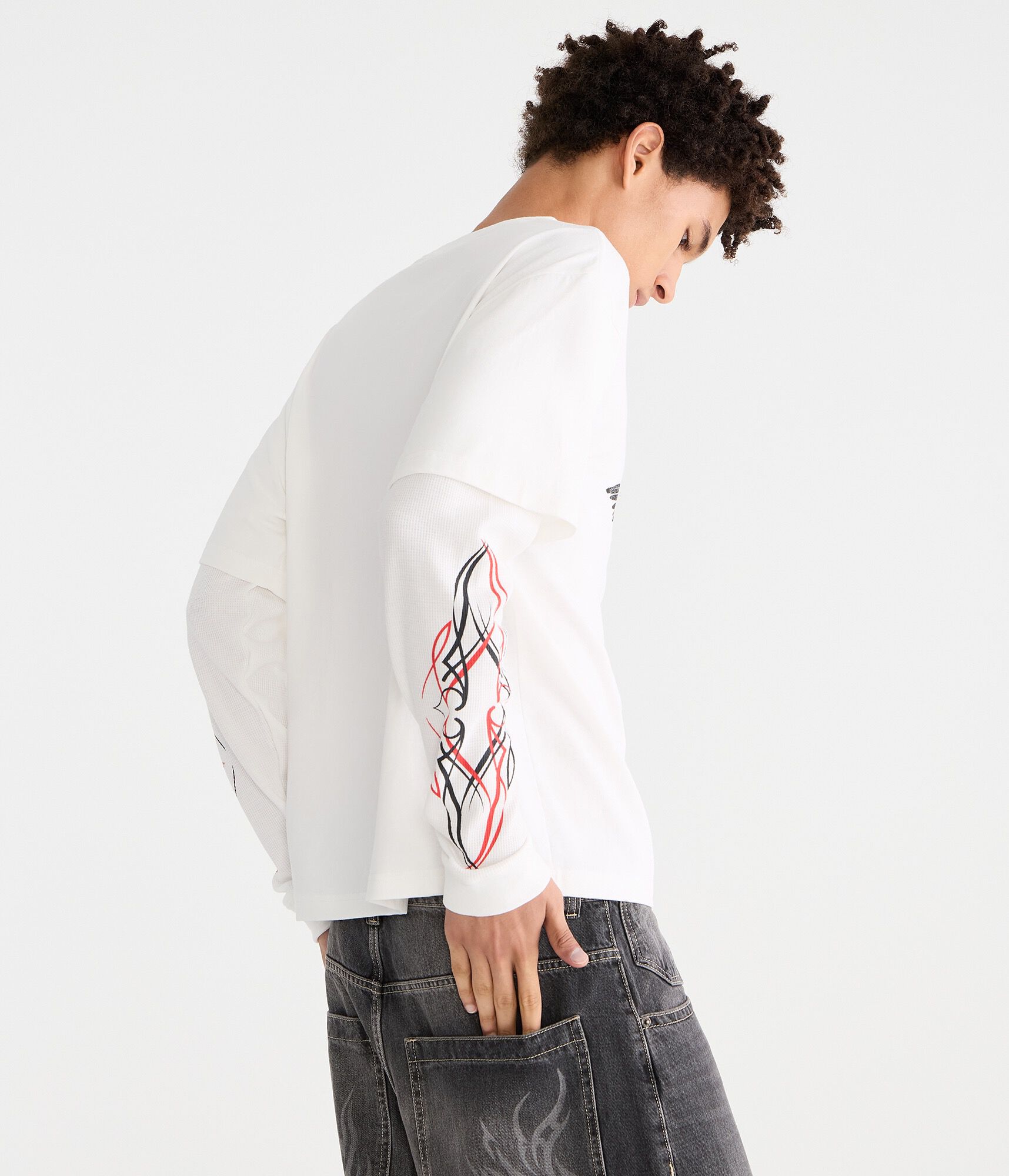 Von Dutch Long Sleeve Winged Wheel Boxy 2Fer Tee