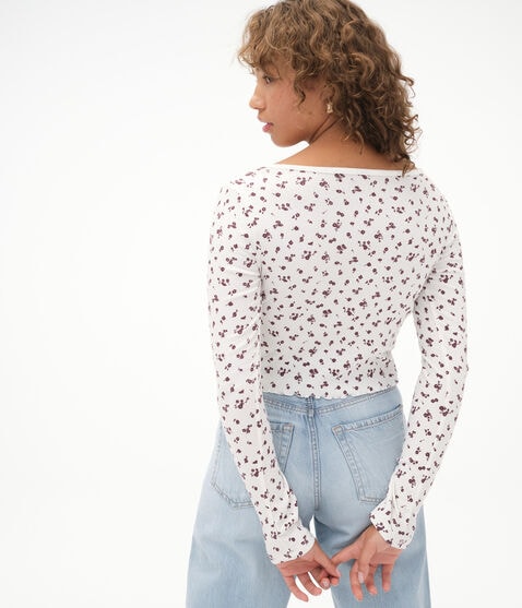 Long Sleeve Floral Button-Front Crop Top Long Sleeve Floral Button-Front Crop Top