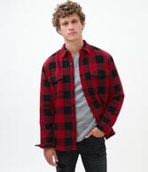 Long Sleeve Sherpa-Lined Buffalo Plaid Flannel Button-Down Shirt