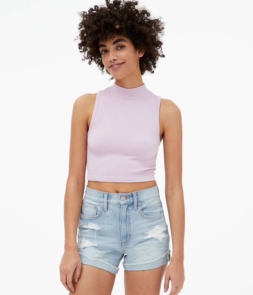 Seamless Mock-Neck Cropped Tank