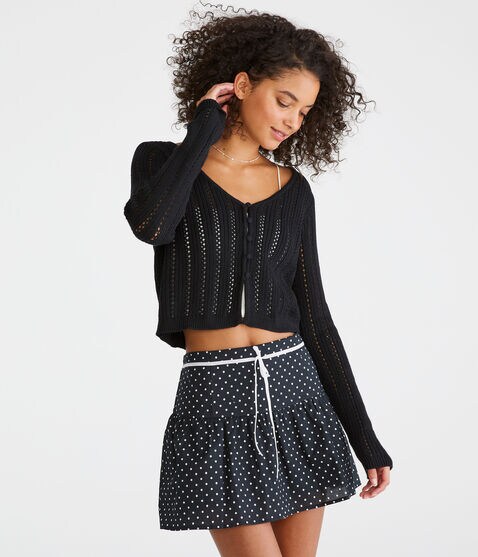 Long Sleeve Cropped Crocheted Cardigan