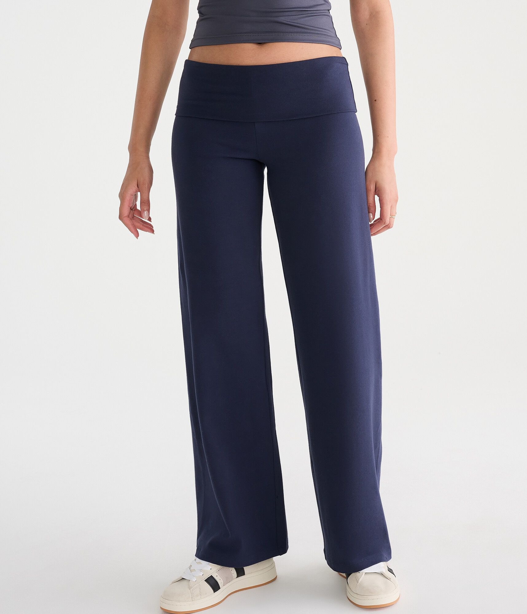 Low-Rise Fold-Over Wide Leg Pants