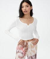 Long Sleeve Notch-Neck Cropped Shrunken Tee