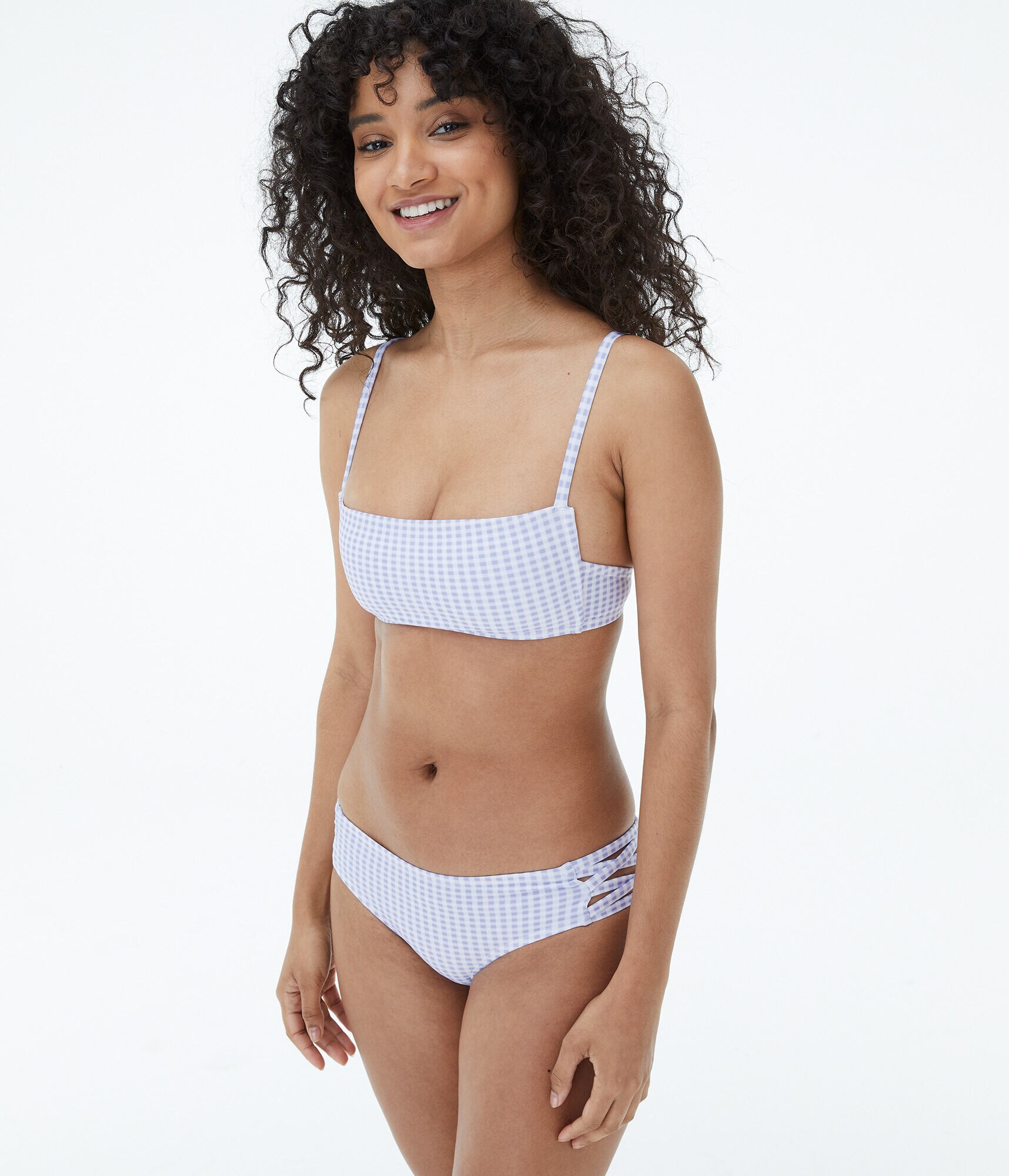 Gingham Square-Neck Bikini Top***