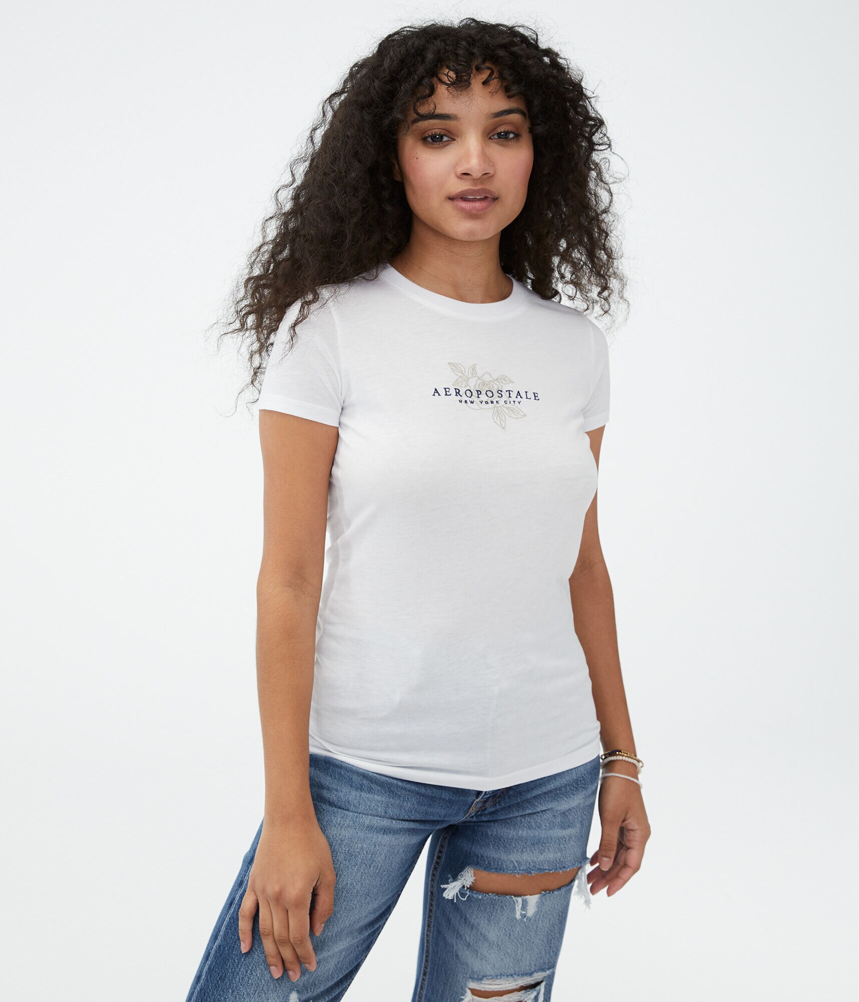 Embroidered Rose Logo Graphic Tee