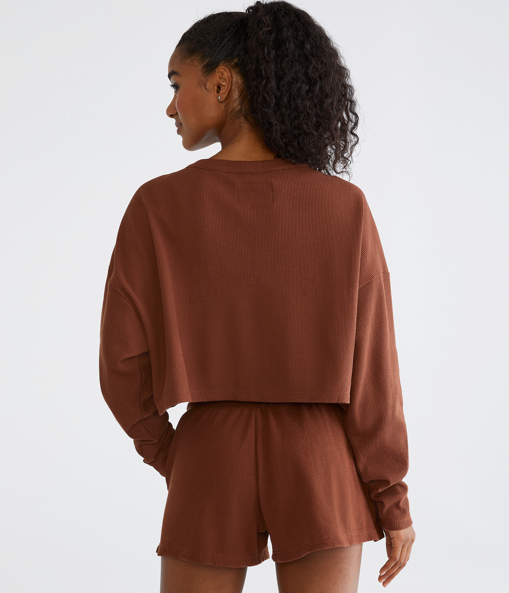 Waffle-Knit Cropped Sleep Cardigan