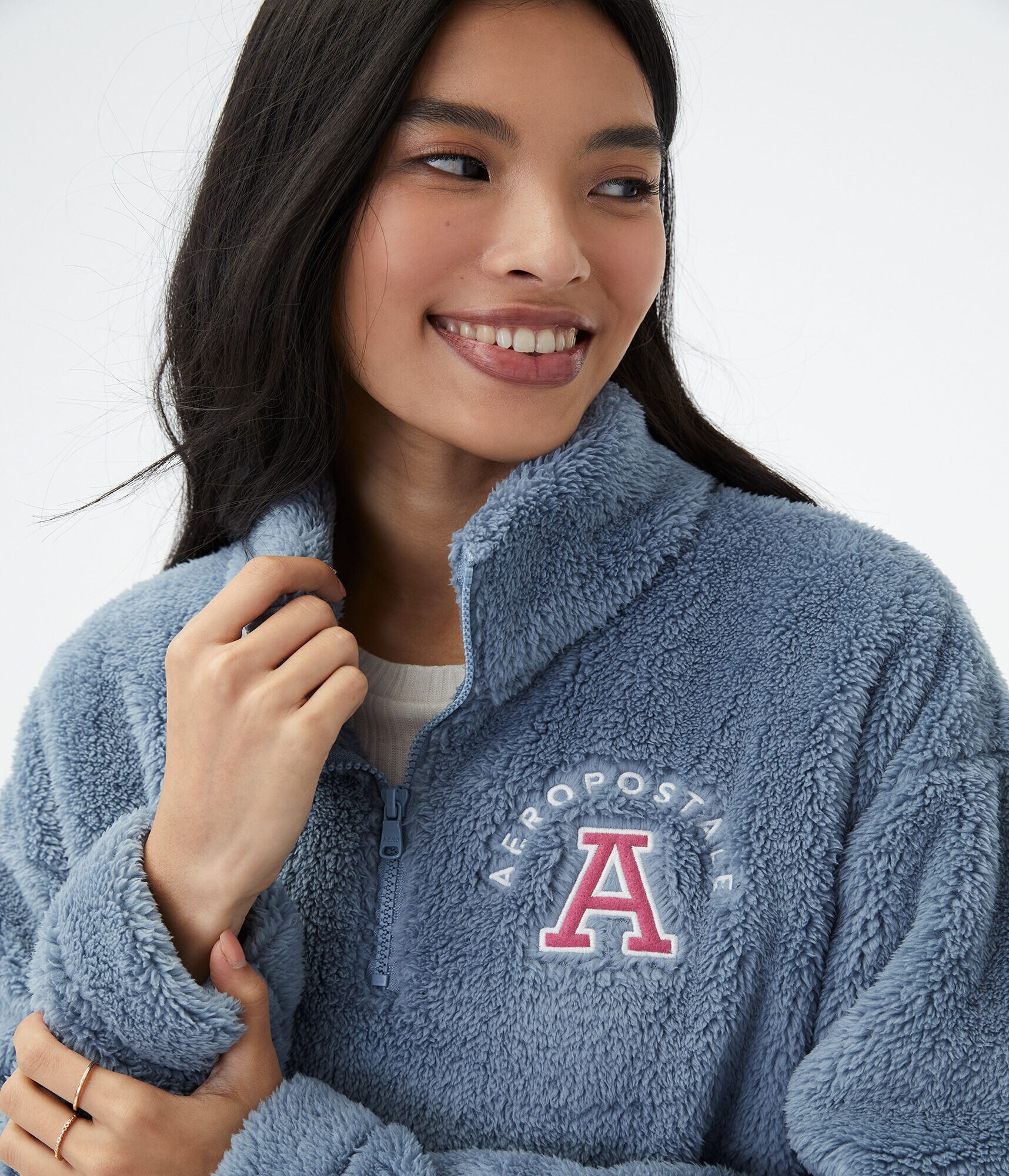 Aeropostale Logo Sherpa Fleece HalfZip Pullover