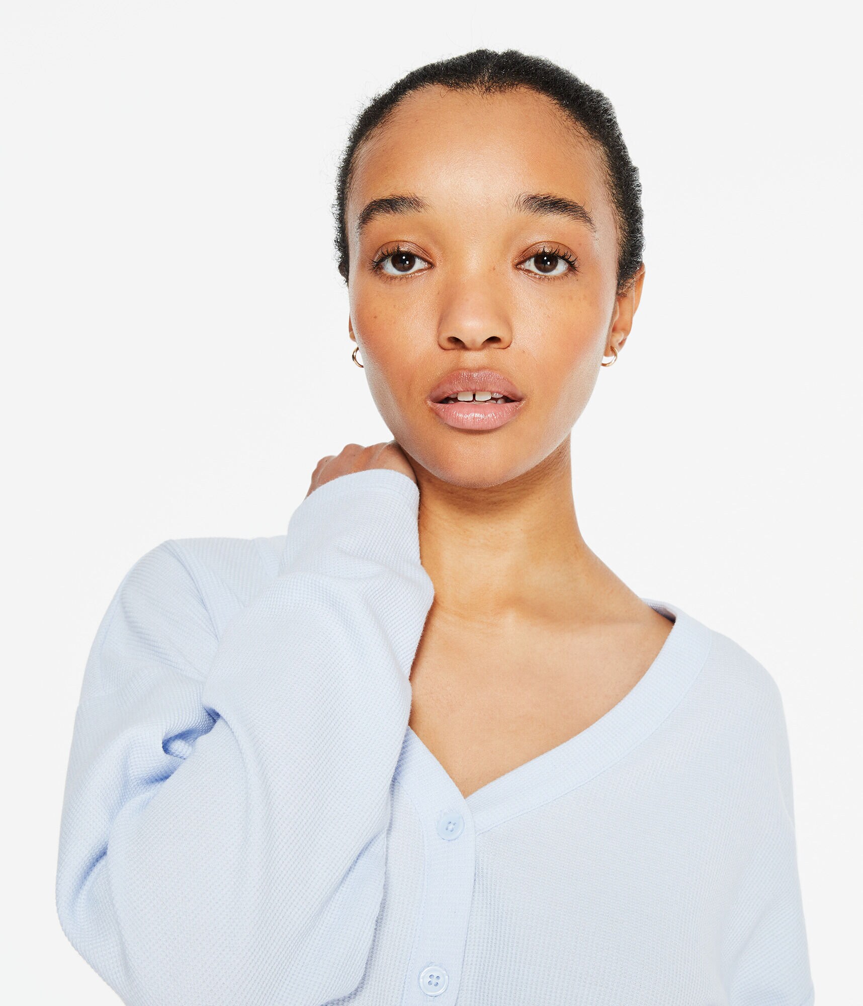 Waffle-Knit Cropped Sleep Cardigan