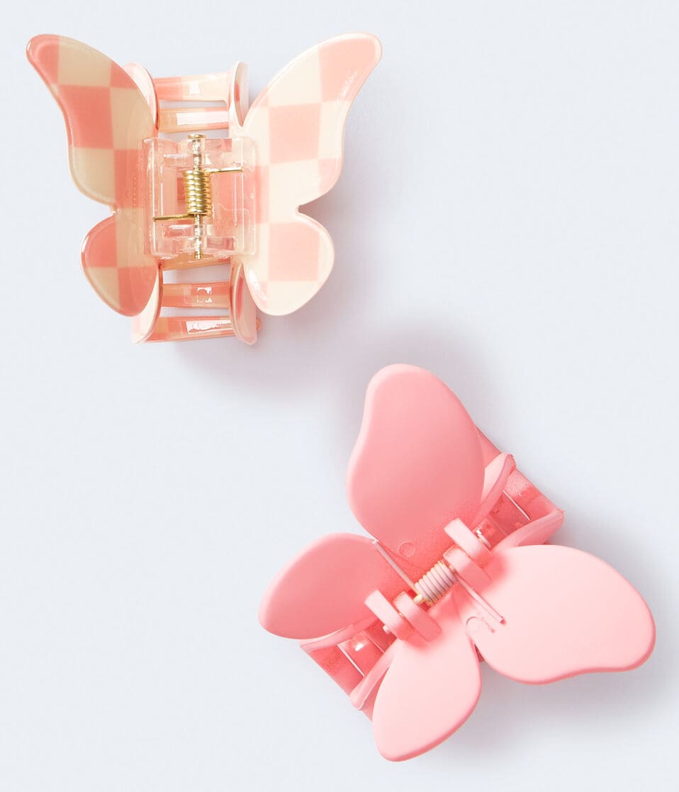 Checkerboard & Matte Butterfly Claw Hair Clip 2-Pack
