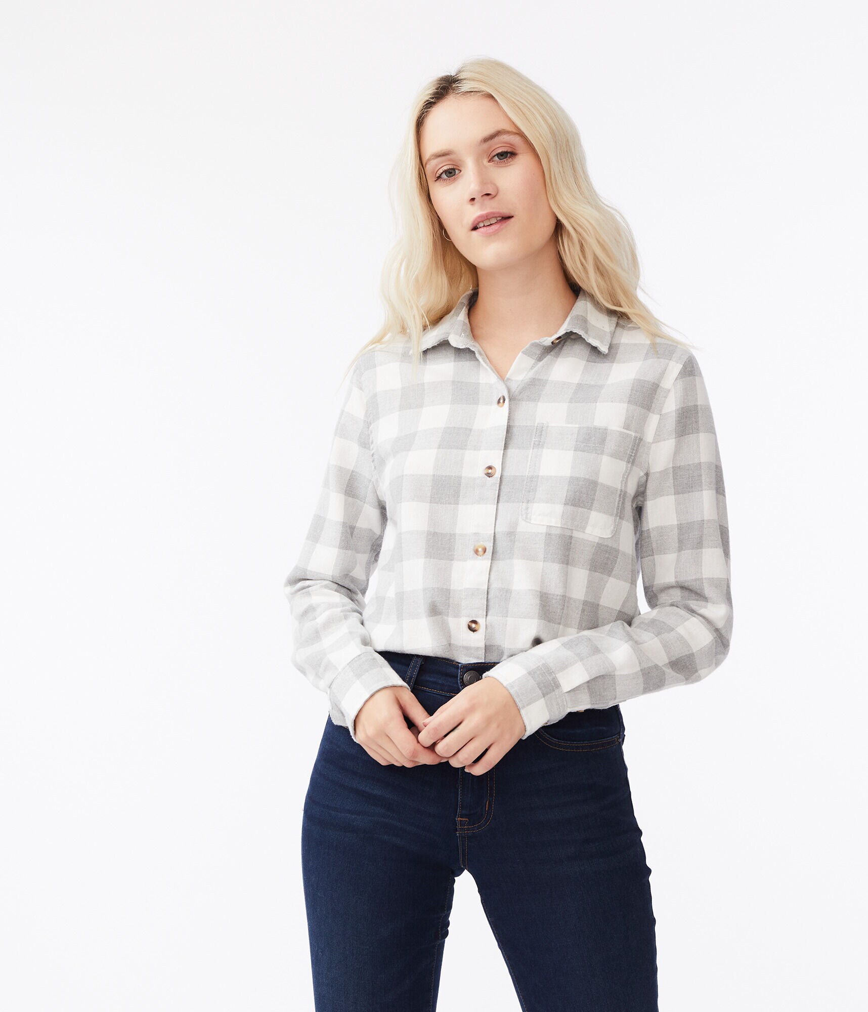Long Sleeve Plaid Button-Down Shirt