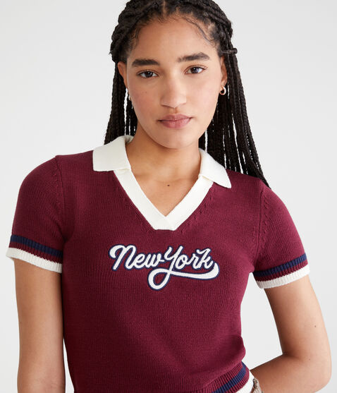 New York Cropped Graphic Sweater Polo New York Cropped Graphic Sweater Polo