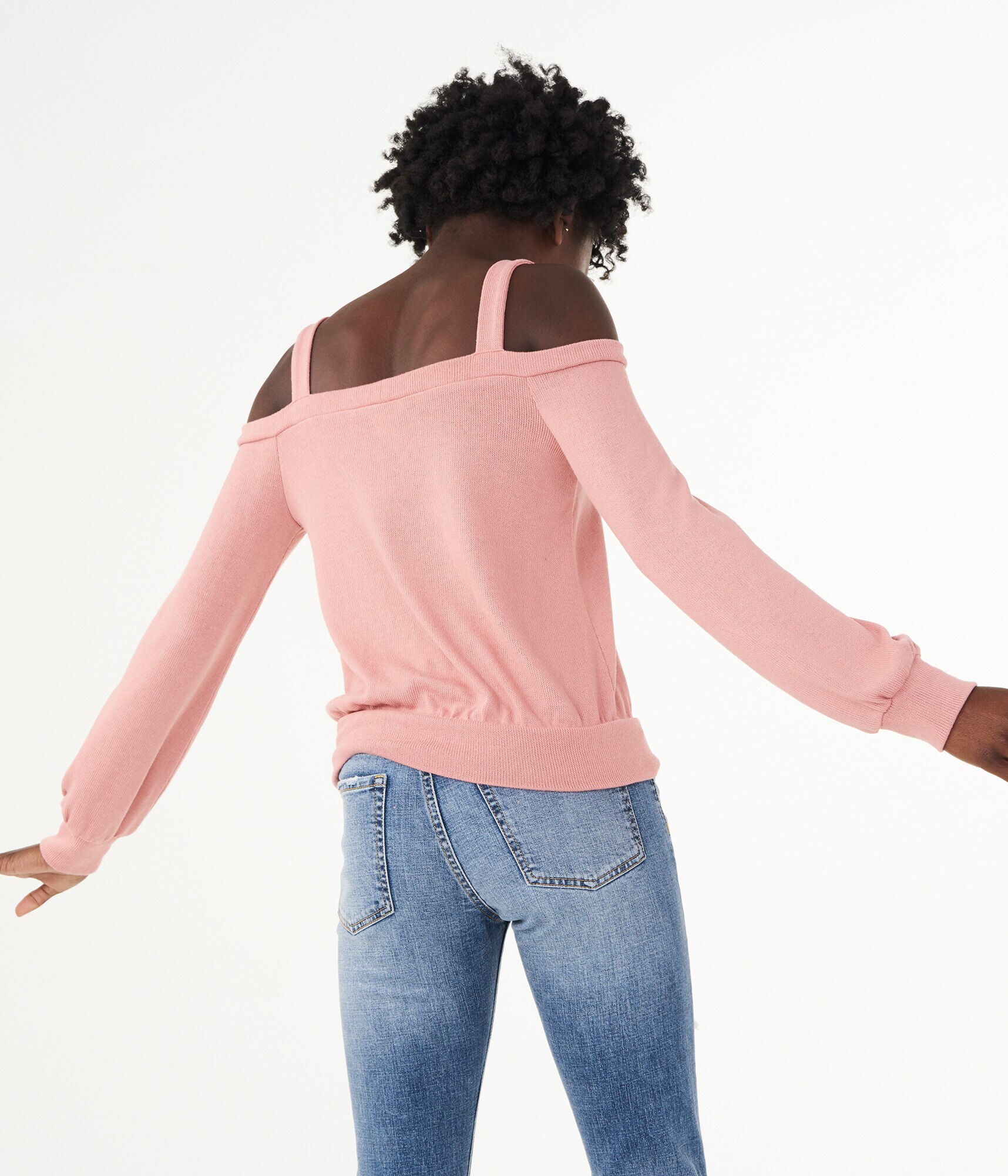 Long Sleeve Solid Lace-Up Cold-Shoulder Top***