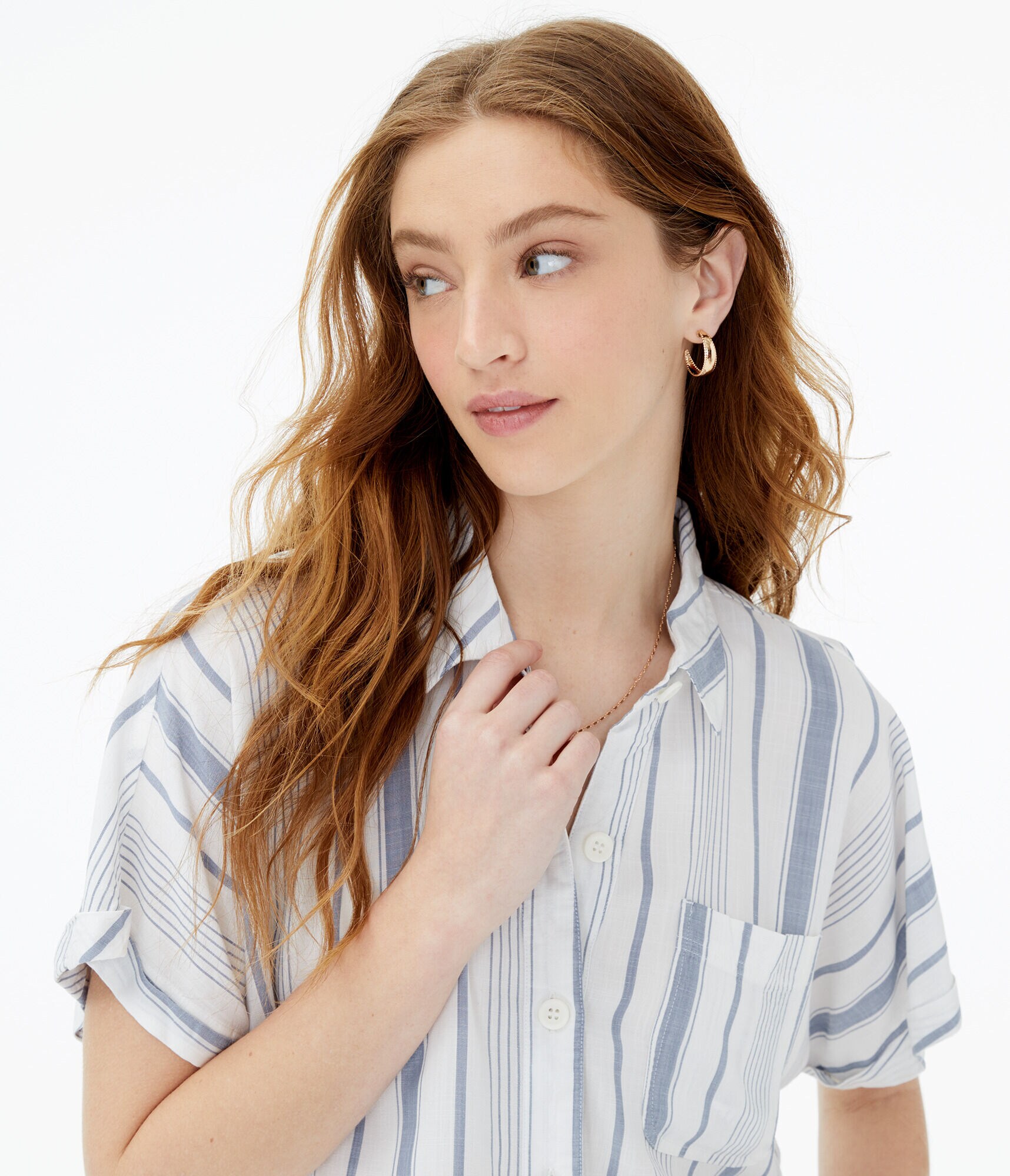 Short Sleeve Striped Boyfriend ButtonDown Shirt