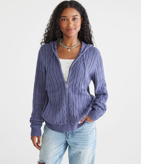 Hooded Full-Zip Cable Cardigan Hooded Full-Zip Cable Cardigan