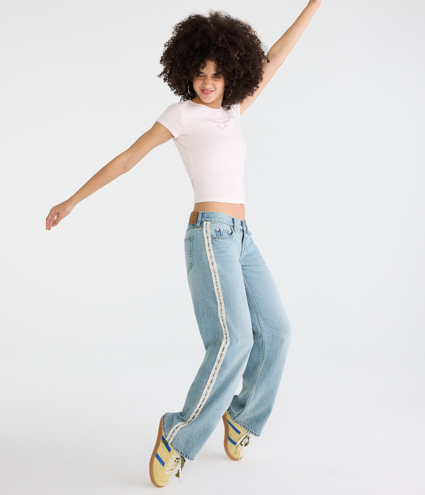 Super Low-Rise Baggy Wide Leg Lace Stripe Jean