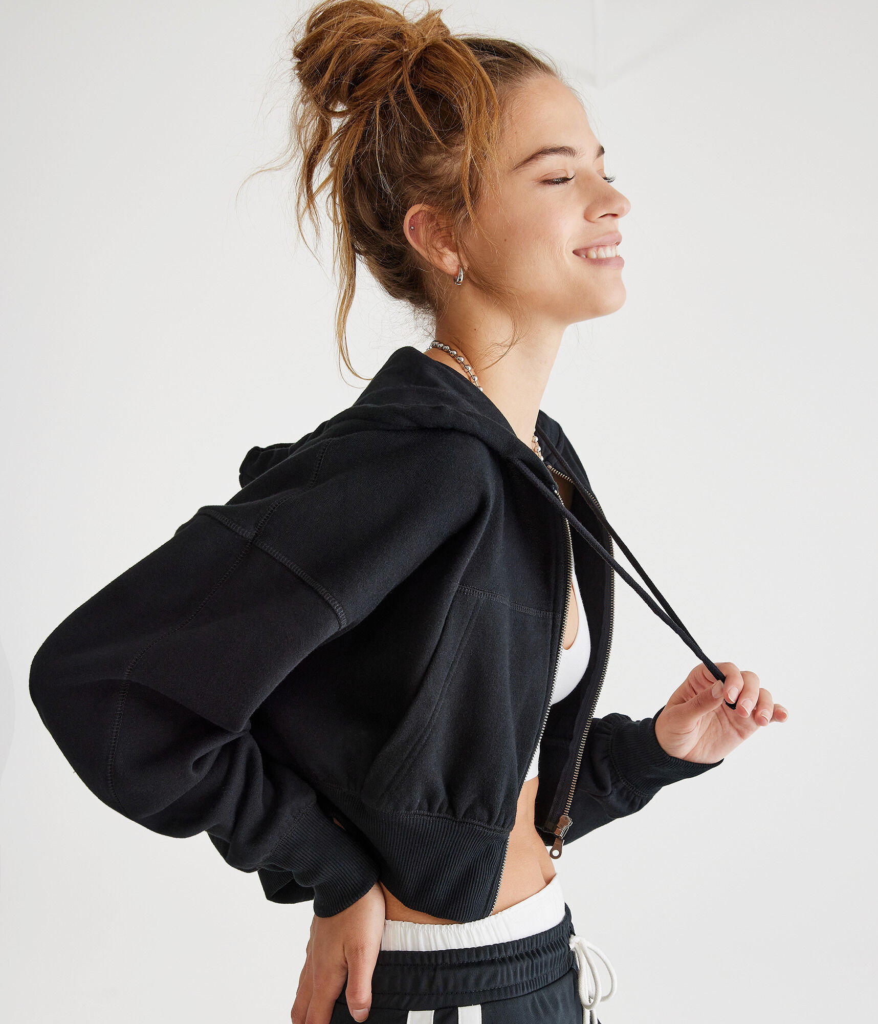 Oversized Cropped Full-Zip Hoodie