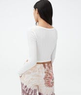 Long Sleeve Notch-Neck Cropped Shrunken Tee