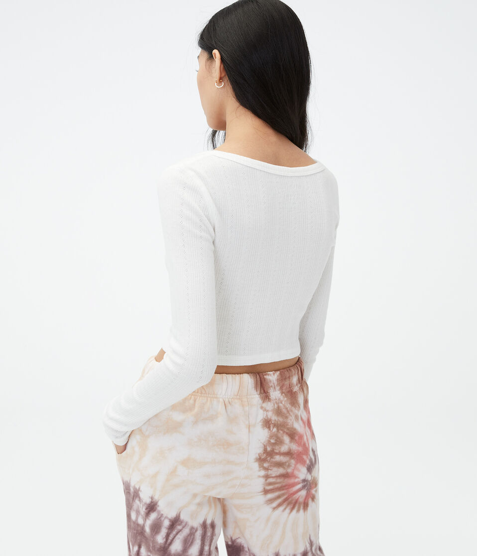 Long Sleeve Notch-Neck Cropped Shrunken Tee