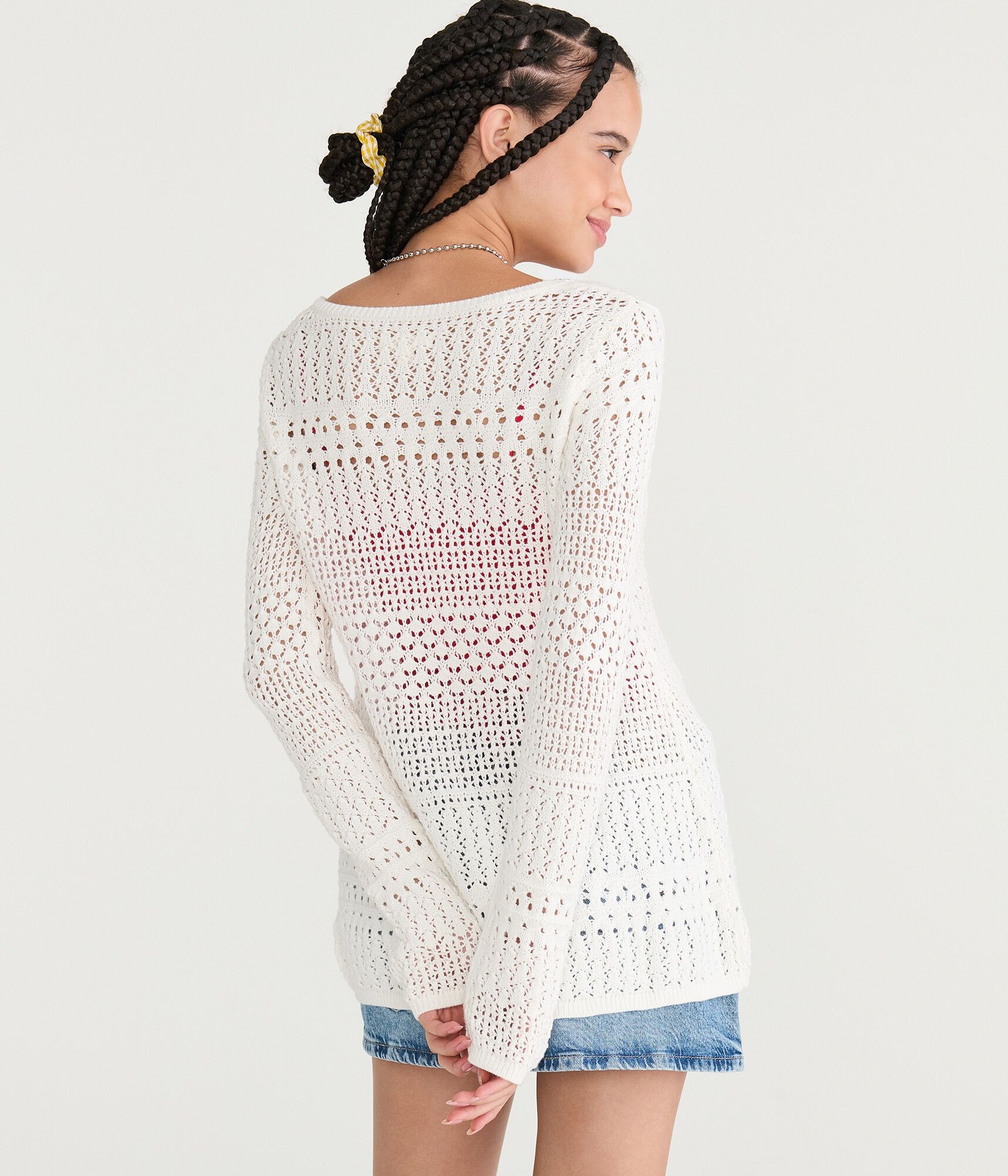 Open-Knit Tie-Front Cardigan