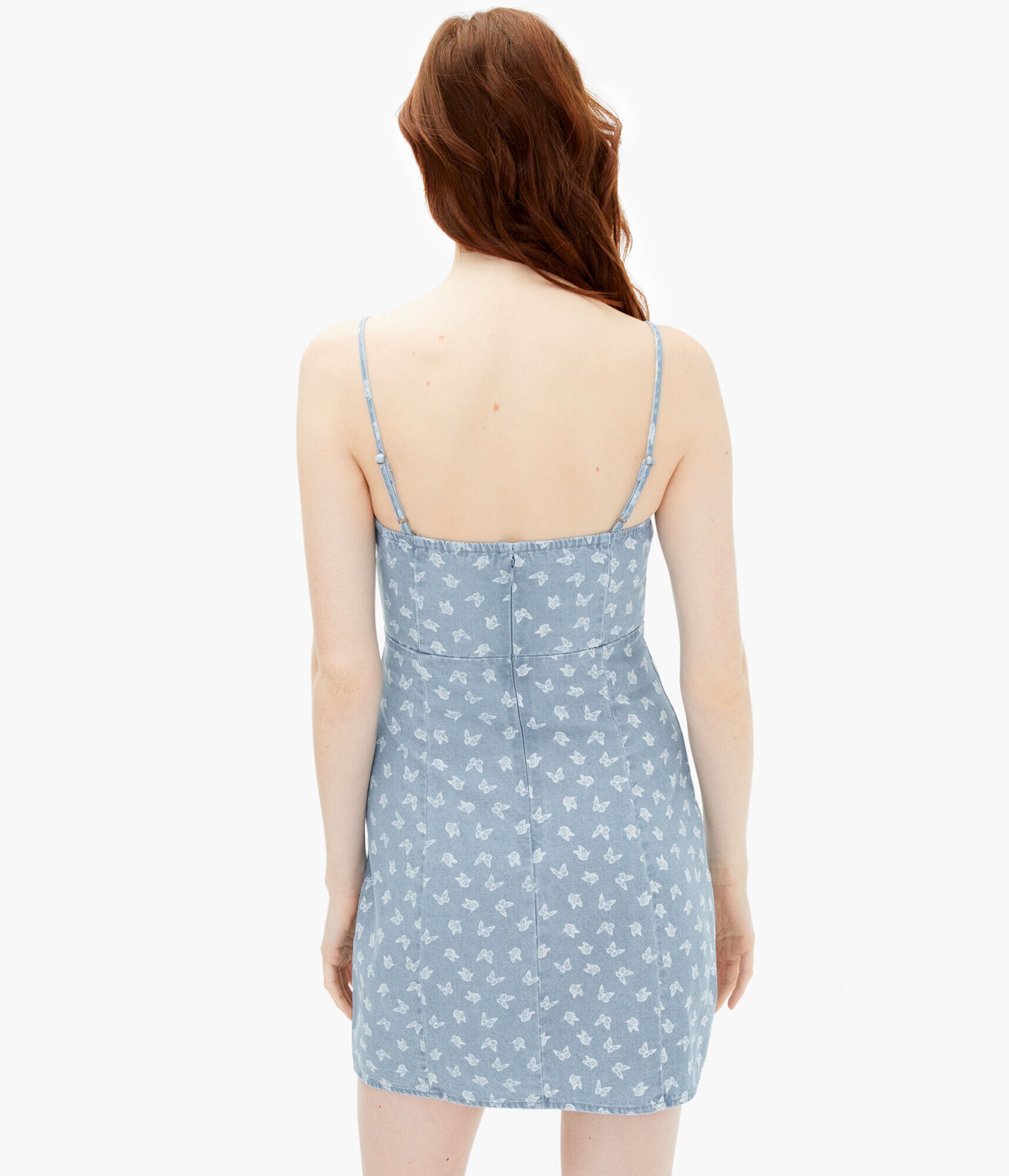 Butterfly Print Sweetheart Cinched Cutout Dress