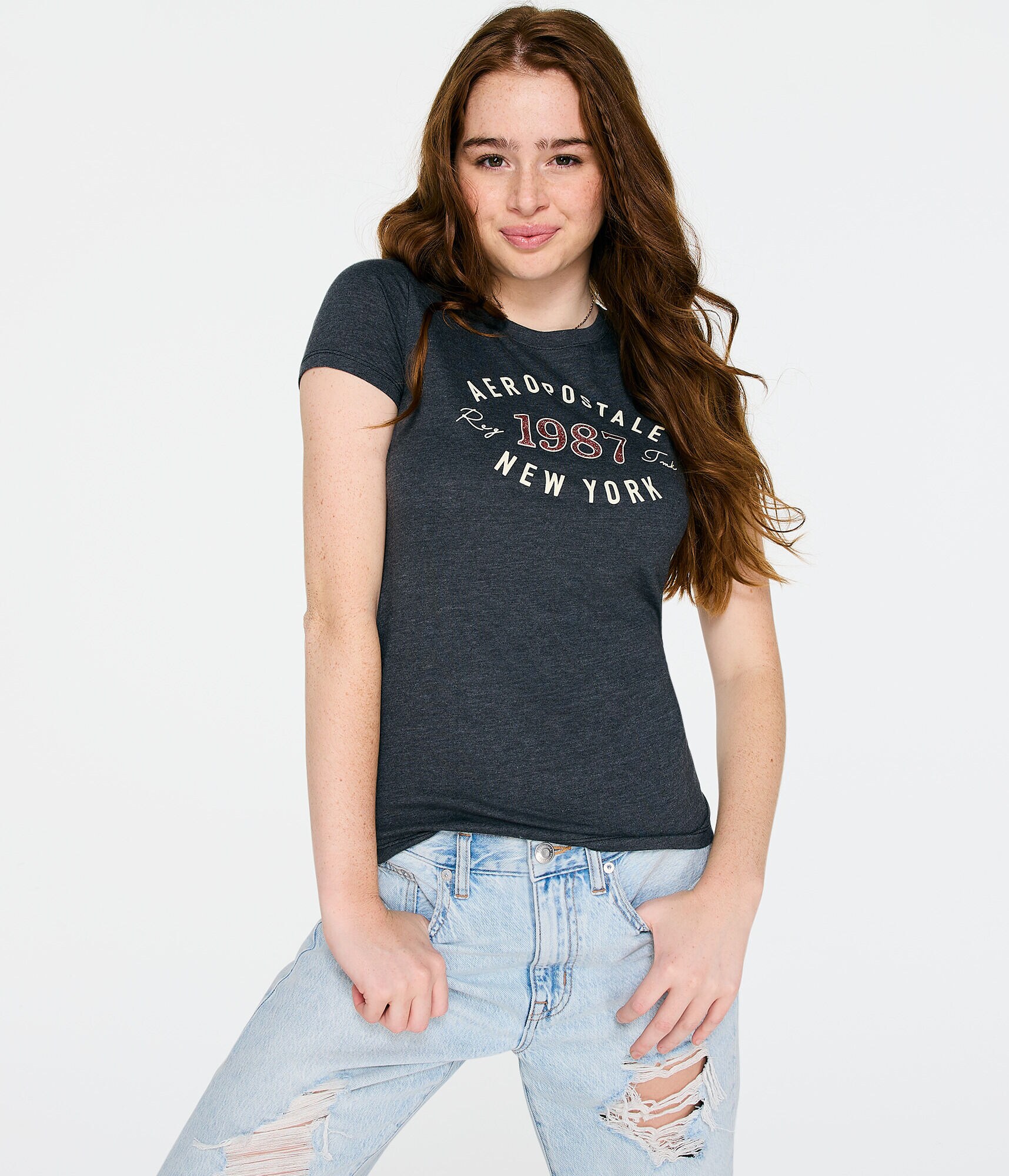 Aeropostale 1987 Arch Glitter Graphic Tee