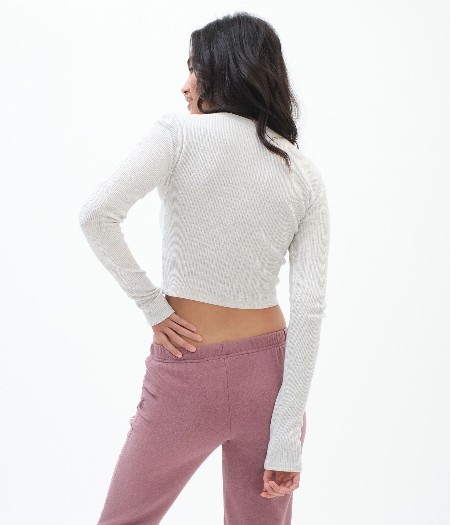 Long Sleeve Cropped Thermal Henley